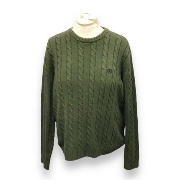 Chaps Vintage Mens Long Sleeve Crew Neck Cable-knit Sweater, Green, size L - Picture 1 of 8
